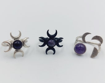 Moon Rings with Amethyst Crystal