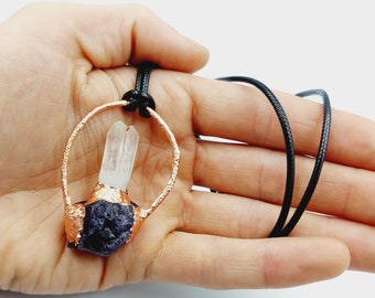 Electroformed Amethyst Stone & Lemurian Seed Crystal (Copper)