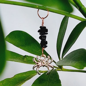 Onyx Crystal Plant Spider Charms (Copper Energetic Plant Accessories) - Gothic electro culture witchy plant decoration gift spiders