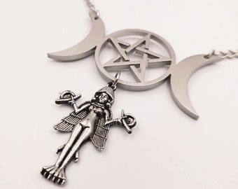 Hecate Inanna Triple Moongoddess Necklace (Full Stainless Steel)