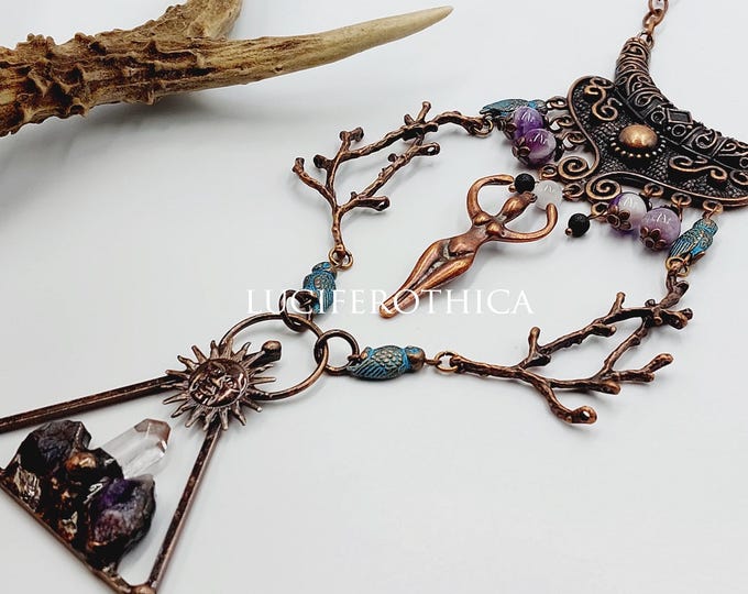 Ancient Wisdom Crystal Goddess Neckpiece (Electroformed Copper)