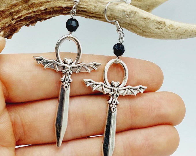 Vampire Ankh Bat Earrings