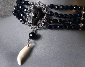 Victorian Gothic Wolf Skull Choker with Tooth Pendant