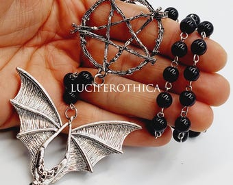 Bat & Pentacle Necklace in Rosary Style