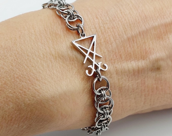 Luciferian Mini Sigil of Lucifer Bracelet (Stainless Steel Chainmail Style)