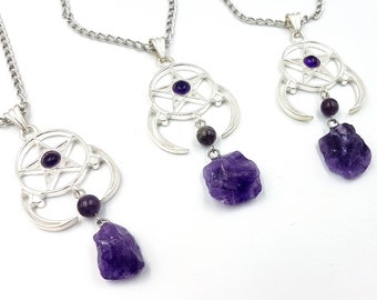 Moon Pentagram Amethyst Necklace (4 Variations)