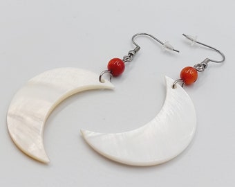 Abalone Crescent Moon Earrings with Mother of Pearl