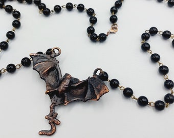 Trad Goth Bat Jusa Rosary Necklace (Electroformed Copper)