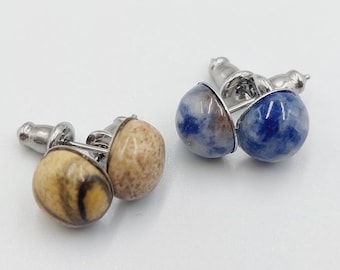 Crystal Dome Earstuds (Sodalite / Picture Jasper Gemstones)