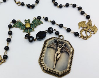 Lilith Dragon Medallion Rosary Necklace