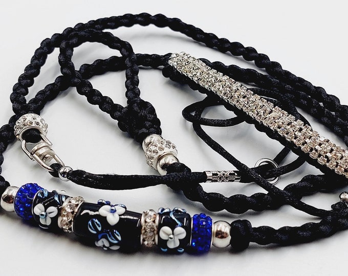 Black Floral Showlead with Shiny Flower Glassbeads - (Small Dog Breeds)