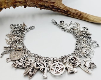Gothic Vampire Charm Bracelet with 38 Different Charms