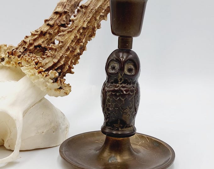 Vintage Stolas Owl Candle Holder (Bronze / Brass)