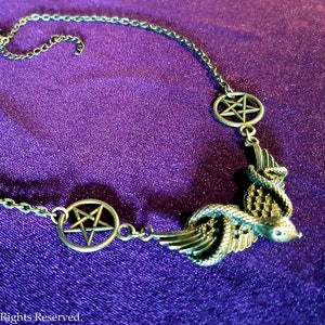 Serpent Inverted Pentagram Necklace -  forbidden fruit serpent snake occult lefthandpath baphomet gothic goth cosmic witch ankh gift
