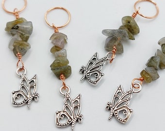 Butterfly Plant Charms with Labradorite Crystals (Copper Energetic Plant Accessories)