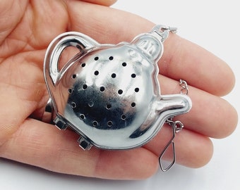 Tea Infuser, tea pot shaped with Chain and Hook for herbal mixtures & loose herbs (Stainless Steel)