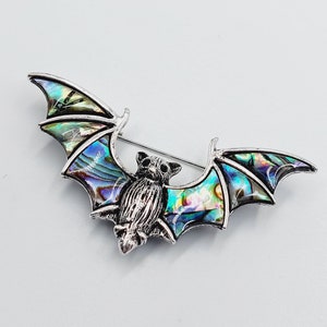 Gothic Bat Pin (Abalone Shell) - gothic tradgoth bat deathrock flying bat safety pin gift outfit brooch victorian vampire pogo leipzig clip