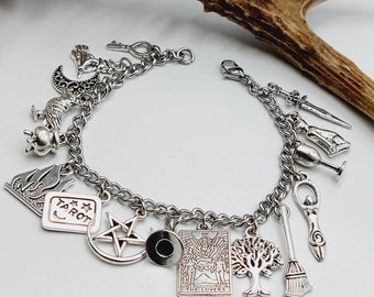 Witches Charm Bracelet with 16 Different Charms