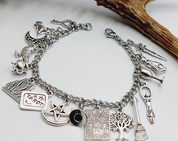 Witches Charm Bracelet with 16 Different Charms