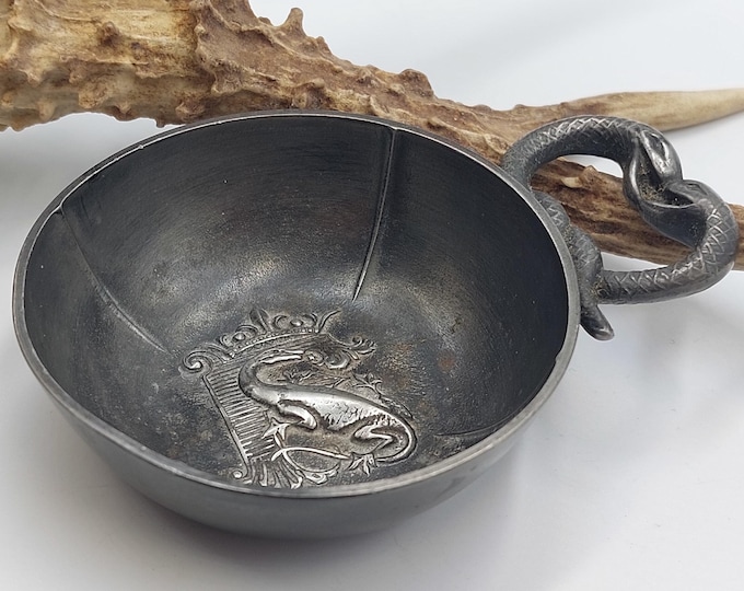 Vintage Crowned Dragon Offering Bowl - Salamander in flames, emblem of King Francis I