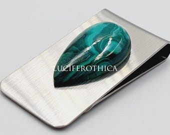 Malachite Crystal Money Clip (Stainless Steel)