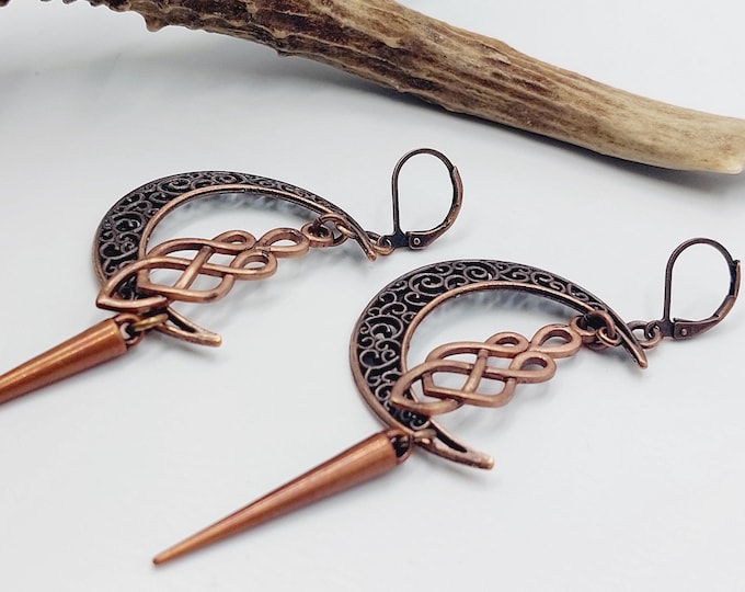Crescent Moon Celtic Knot Spike Earrings