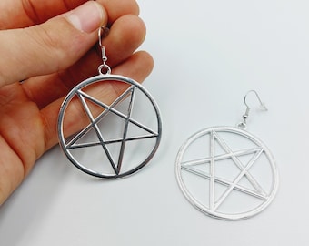 Inverted Pentagram Earrings (Clean or with Black Jade) - gothic goth satanic luciferian metal big pentagram pentacle gift