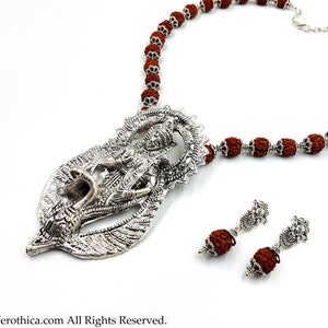 Védique hindou Durga Shakti Shiva Collier & Earstuds Set - occulte rudraksha hindou durga pendentif shiva chakra hindouisme