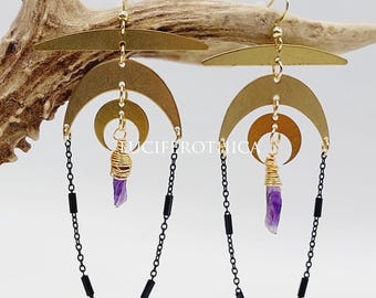 Tribal Amethyst Earrings (Copper/Stainless Steel)