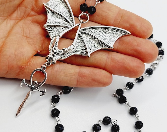 Vampire Ankh Bat Necklace in Rosary Style