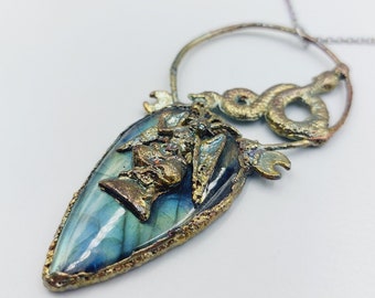 Electroformed Baphomet Serpent Necklace with Labradorite Crystal (Copper)