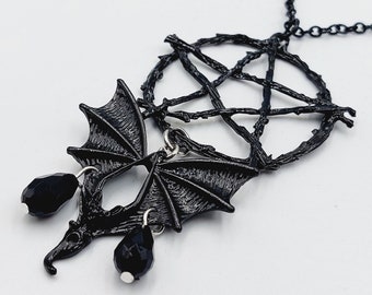 TradGoth Bat & Pentagram Pendant