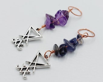 Sigil of Lucifer Crystal Plant Charms with Amethyst or Iolite Crystals