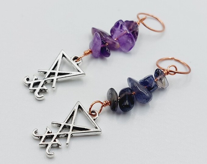 Sigil of Lucifer Crystal Plant Charms with Amethyst or Iolite Crystals