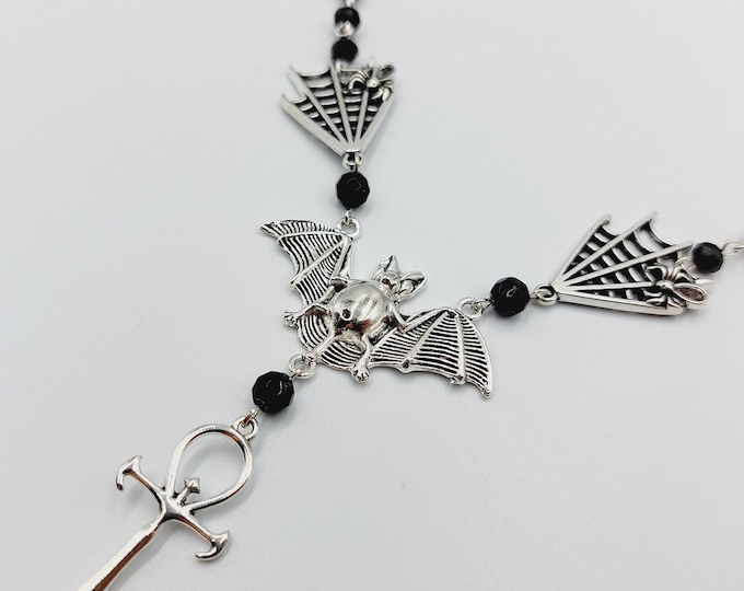 Vampire Ankh Bat Necklace in Victorian style