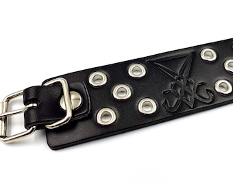 Black Leather Sigil of Lucifer Bracelet (2 Styles)