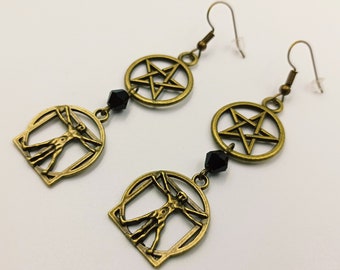 Vitruvian Man Pentacle Earrings