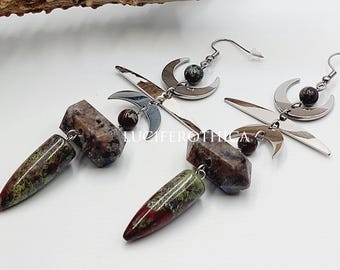 Dragon Blood Jasper & Syenite Earrings (Stainless Steel)