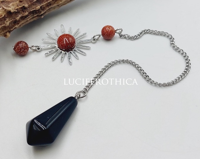 Obsidian Solar Sun Pendulum with Shimmering Sandstone Crystals