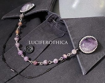Amethyst Crystal Collar Chain Pin