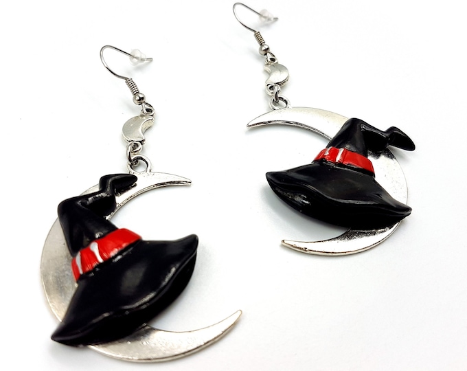 Witch Hat Crescent Moon Earrings