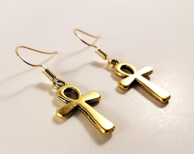 Mini Ankh Earrings (Available with 14k gold earhooks)