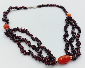 Garnet & Carnelian Crystal Multistrand Necklace