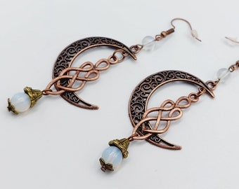 Celtic Crescent Moon Opalite Crystal Earrings