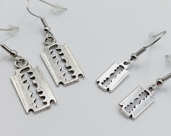 Razorblade Earrings (Mini or Medium Sizes) - razor jewelry gothic emo gift razorsharp silver color charms