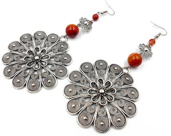 Carnelian Rosette Earrings