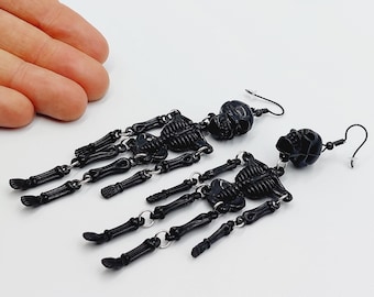 Long Black Skeleton Earrings (Lightweight Acryll)