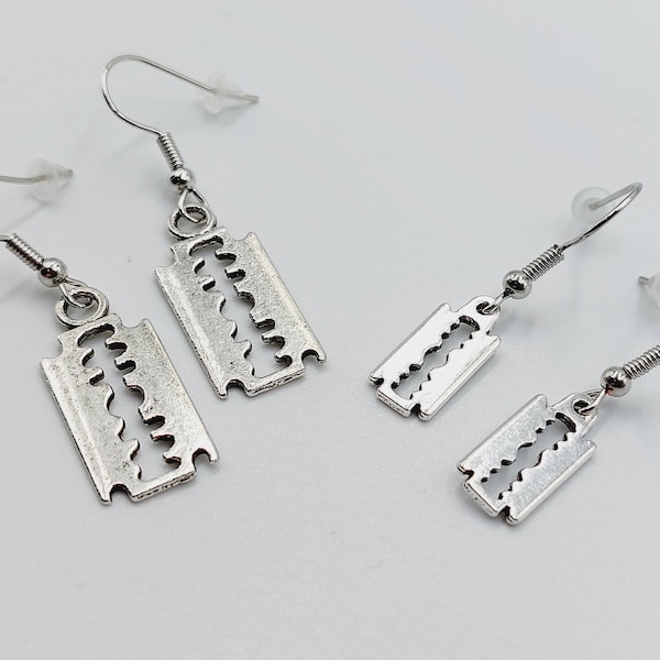 Razorblade Earrings (Mini or Medium Sizes) - razor jewelry gothic emo gift razorsharp silver color charms