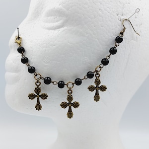 Triple Cross Victorian Gothic Nosechain (Black & Bronze colour)  goth gothic occult nose jewelry nose piercing cross chain tradgoth wgt gift