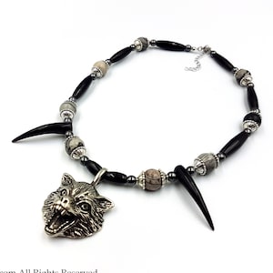 Fenrir Wolf Spirit Animal Necklace with Bison Horn  Beserker tooth spiritual howling wolf bark at the moon jewelry pagan norse germanic reik